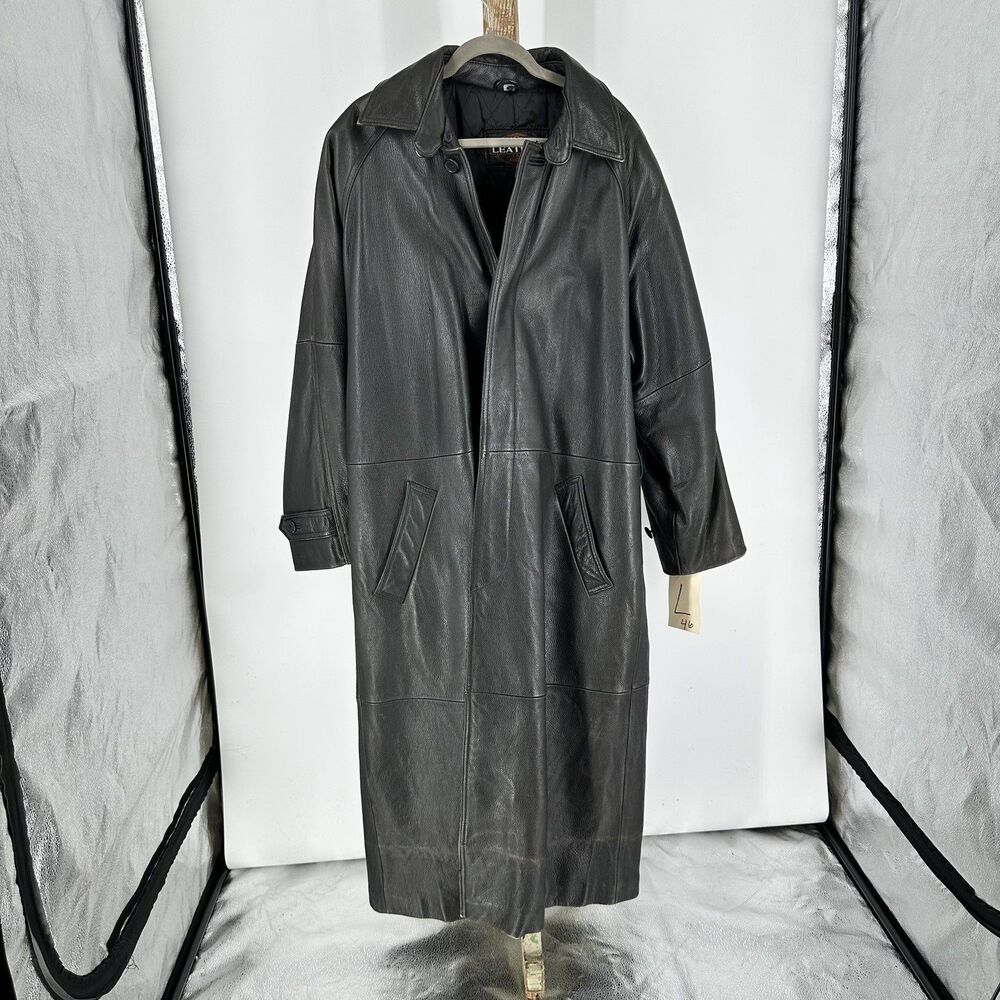 Vintage 90s Lucky Leather Long Trench Coat Size L